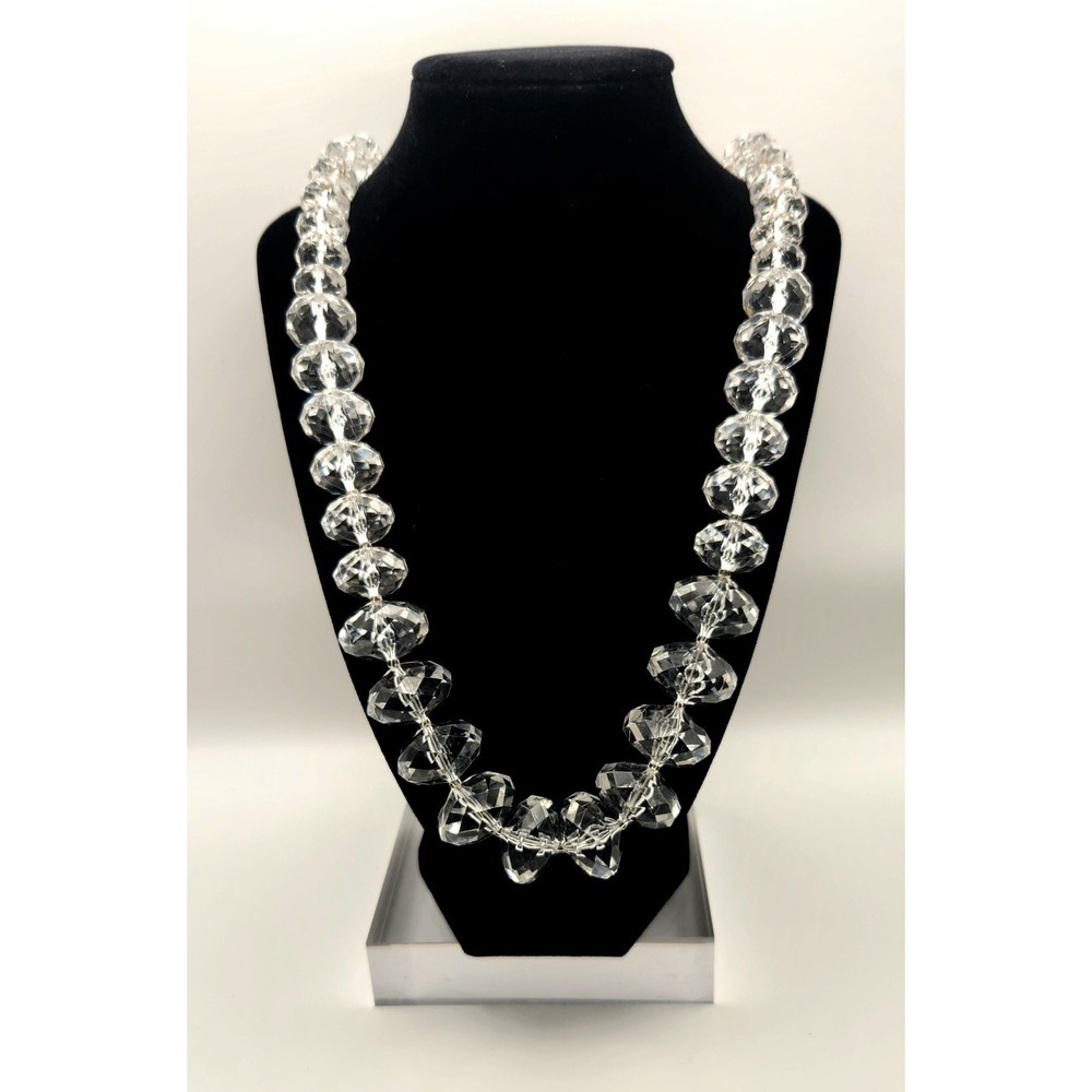 Joan Rivers 32" Clear Faceted Lucite Bead Necklace Graduated Statement QVC